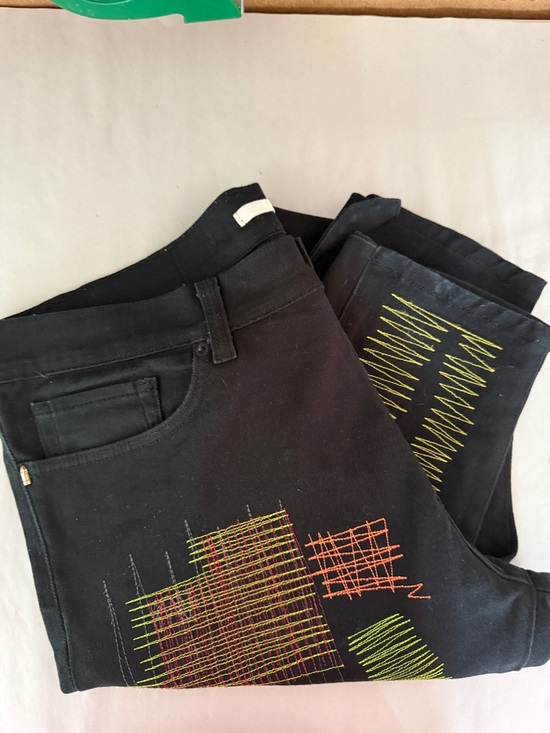 Golden Denim Black Slim Stitch Embroidered Patchwork Jeans Size 38